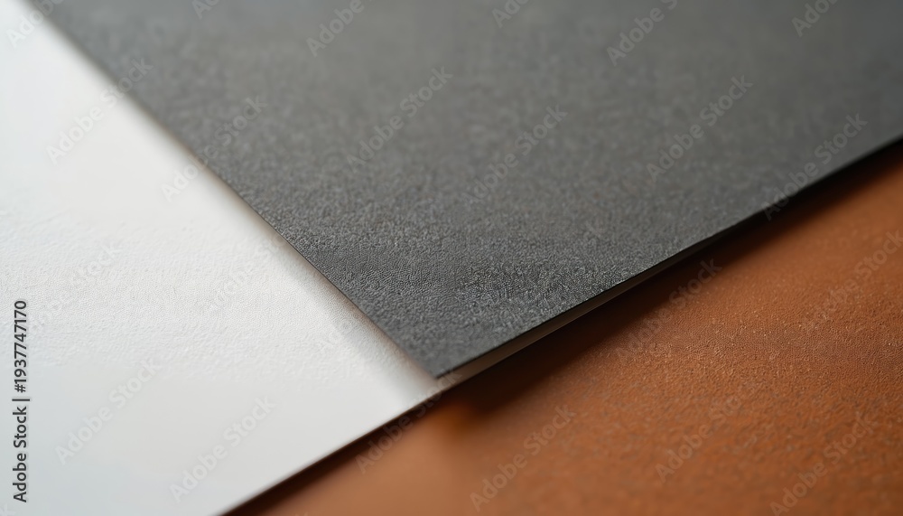 Fototapeta premium Textured sheets of paper in neutral grey white and brown colors layered. Matte surfaces create visual depth for creative projects. Perfect for design or craft backgrounds.