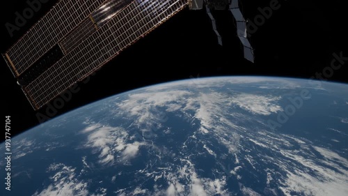 Peaceful Day Earth from ISS with Solar Array. Source material provided by NASA.
