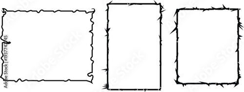 collection of three unique distressed rectangular frames with jagged edges