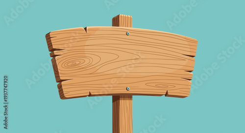 Large blank wooden sign board mounted on a post against a clear light blue background for custom text and messages.