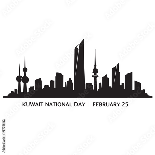 Kuwait City Skyline Silhouette with Liberation Tower for National Day