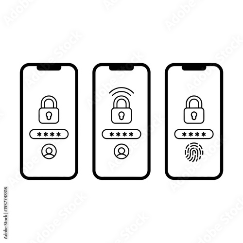 A smartphone icon set illustrating various mobile security and authentication methods