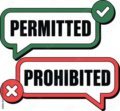 A permitted sign and a prohibited sign in speech bubbles