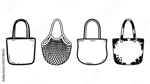 Four different types of reusable shopping bags are shown in a row