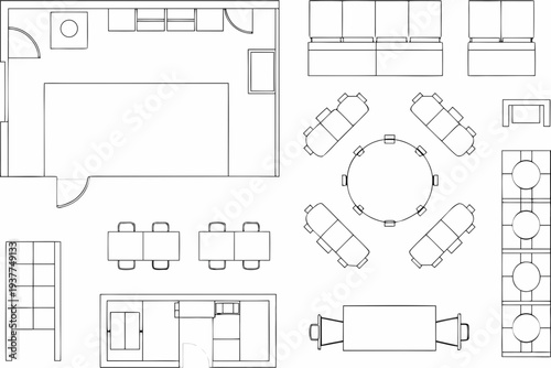 Architectural floor plan depicting office layout with furniture and workstations