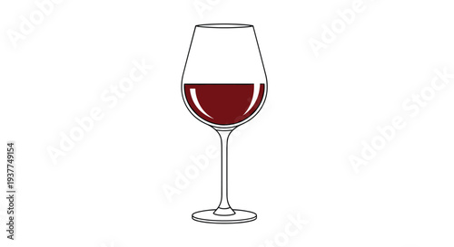 Elegant wine glass filled with deep red wine showing reflections and a classic stem against a white background.