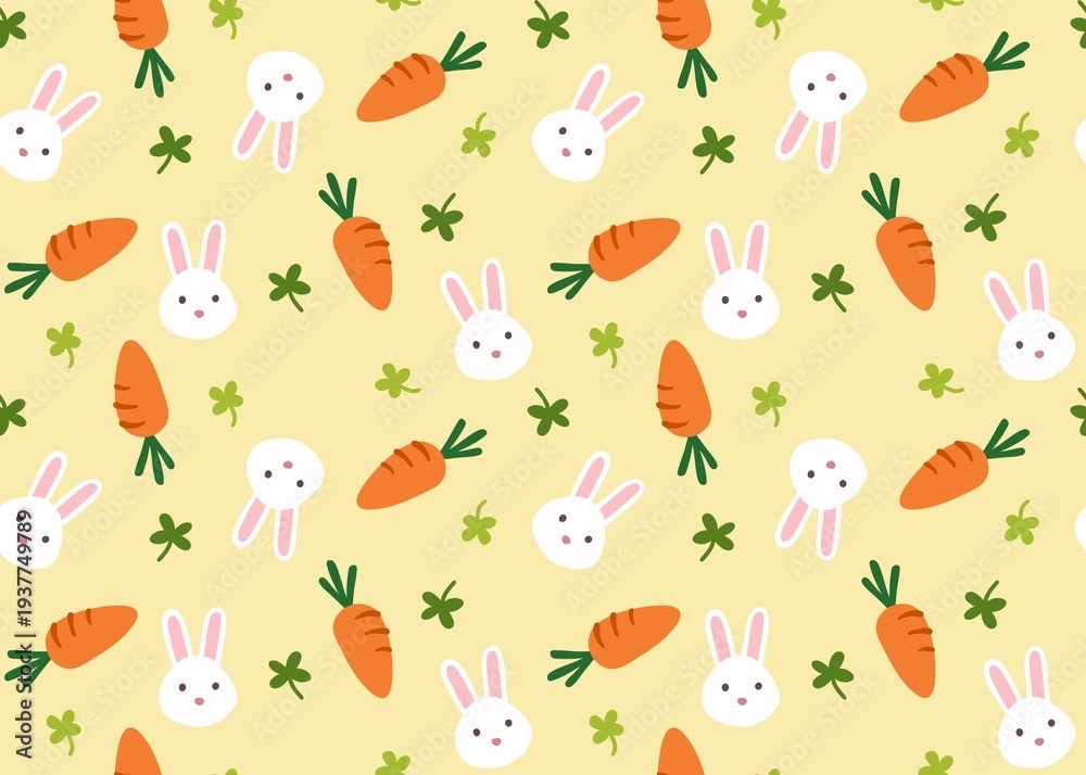 Fototapeta premium Cute Bunny and Carrot Seamless Pattern Cartoon Easter Style Background