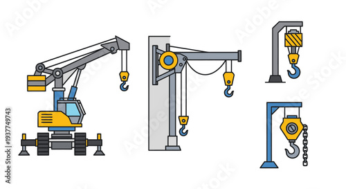 Construction Cranes Collection: Mobile, Gantry, and Jib Crane Illustrations