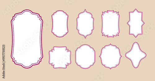 大正レトロ風の装飾フレームセット　和風モダンと中華デザインのラベル枠ベクター赤