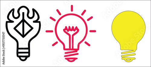 Three stylized light bulb icons representing ideas and innovation