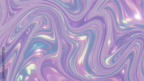 Iridescent purple liquid swirls with holographic sheen and pastel colors in abstract pattern