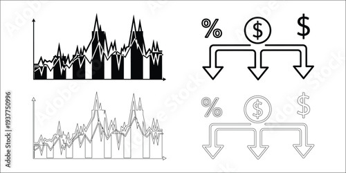 Collection of four business and finance related diagrams and graphs