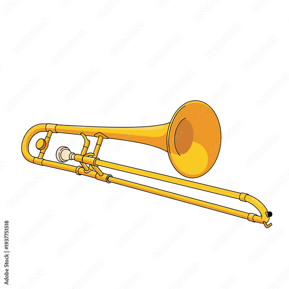 Obraz premium Cartoon illustration of a trombone musical instrument against white background