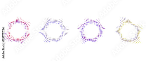Set of abstract sound wave forms, gradient dot patterns  for audio visualization elements in a circular arrangement representing audio visualization for various designs vector illustration.