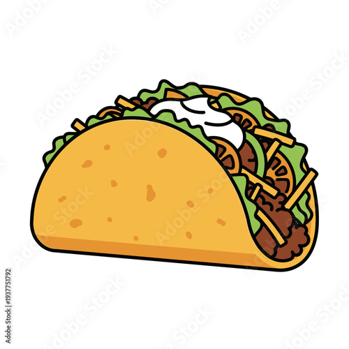 Cartoon taco illustration delicious mexican food isolated on white background