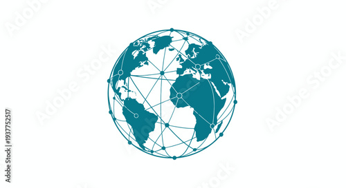 Global network concept illustration turquoise globe connected on white background
