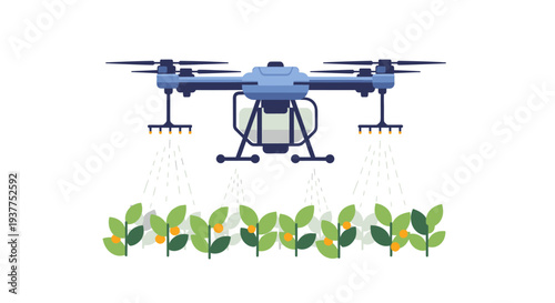 Agricultural drone spraying crops in an overhead view for plant health analysis