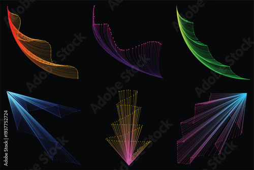 Futuristic color laser arrow shoots a gradient beam in pink, magenta, and teal, glowing with kinetic energy. 3D render illustration