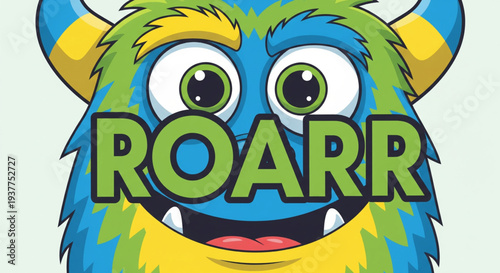 Vibrant monster illustration shows a creature with ROARR text on its face