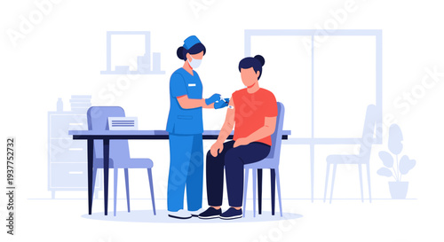 Medical professional giving a vaccine injection to a patient in a clinic setting
