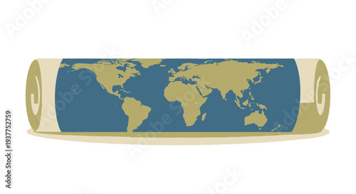 World map illustration on a cylindrical shape with global environmental concept