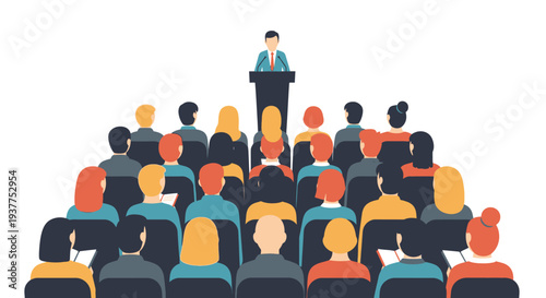 Speaker addressing audience illustration for presentations education or training
