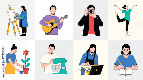 People engaging in various hobbies and leisure activities