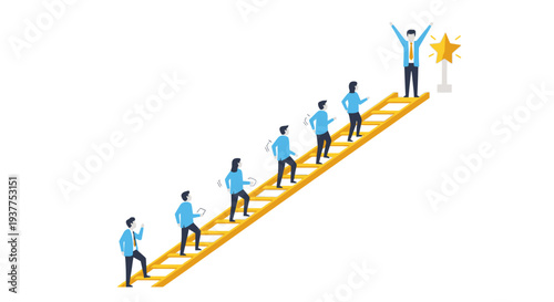 People climbing a ladder towards a star symbolizing success and achievement