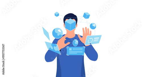 Man interacting with holograms demonstrating augmented reality technology