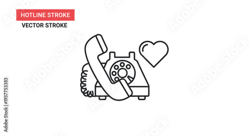 Vintage Rotary Phone with Heart Icon - Love Call Communication Vector