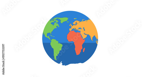 Colorful globe illustration depicting continents against a white background