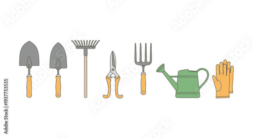 Garden tools set isolated on white background for gardening and horticulture