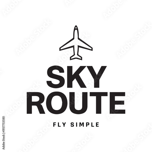Sky Route Logo Design Minimalist Black and White Aviation Brand