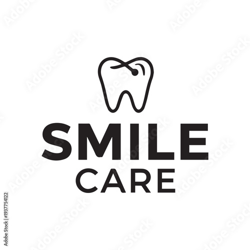 Modern Black Smile Care Dental Logo with Tooth Icon Vector Graphic