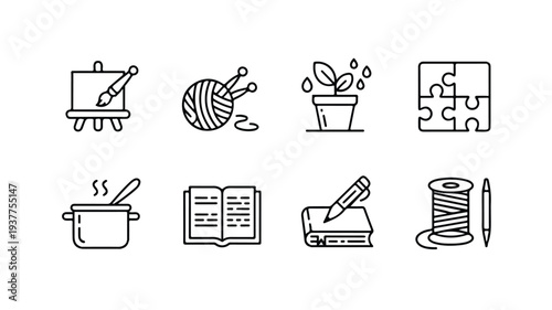 Set of line icons for hobbies and leisure activities