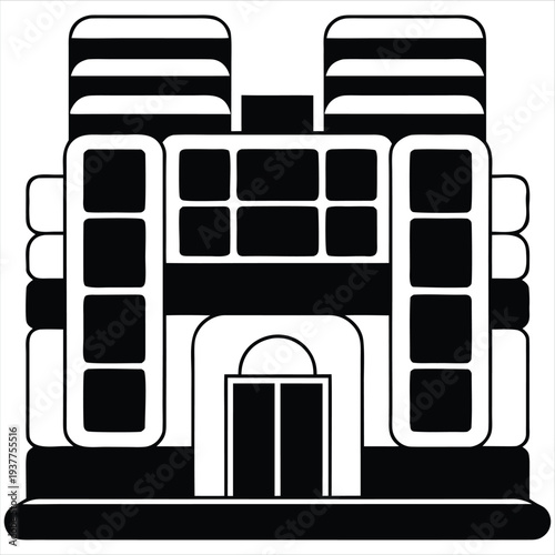 Modern hospital and private clinic building vector illustration in black, featuring a multi-story facade.