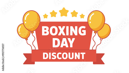 Boxing Day discount banner with balloons and stars on white background