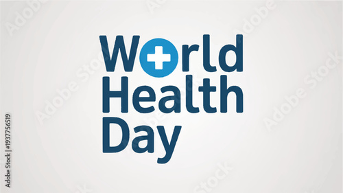 World health day logo with blue text and white cross on light grey background