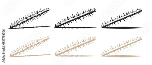 Collection of Spiked Caltrops. Isolated on White Background, Ancient Weaponry and Defense Concept.