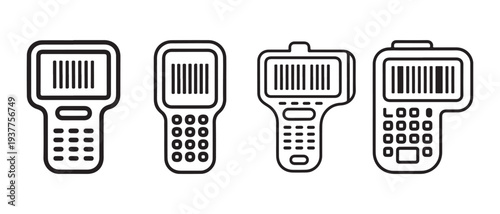 Barcode Scanners Collection. Various Handheld Devices for Data Capture & Inventory Management, Vector Icons.