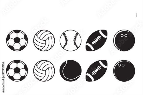 Sports ball icon set with soccer volleyball baseball and football symbols