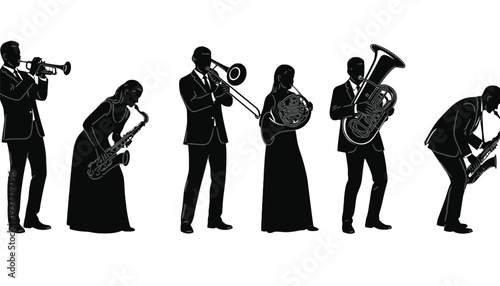 Musician silhouette vector illustration of a jazz band playing instruments