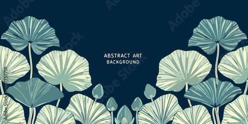 Stylized fan palm leaves create a calming teal toned abstract art background