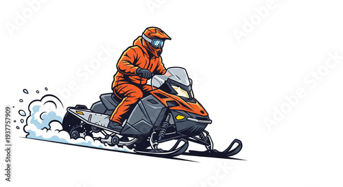 Man Riding Snowmobile on Snowy Terrain, Captured from Behind, Showing Action and Speed in Winter Landscape