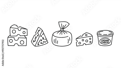 Various types of cheese and dairy products illustration