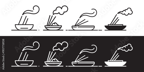 Incense Sticks Burning in Holders with Smoke Wisps, Vector Icons Set on White and Black Backgrounds.