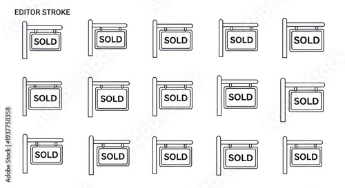 Set of 15 'Sold' Signs, Real Estate Icons, House Sale, Business Deal