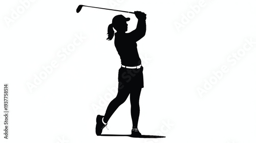 woman playing golf with silhouette on white background