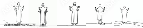 line art of a Muslim standing in prayer gesture back view