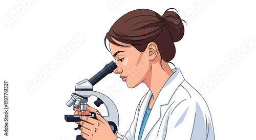 Scientist examining samples through microscope in laboratory setting close-up view